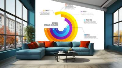 Business infographics design vector with pie chart can be used for workflow layout, diagram, annual report, web design. Business concept with 5 options, steps or processes. Wall mural