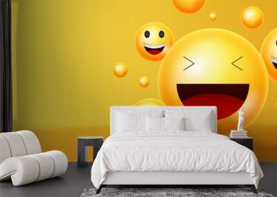 Yellow smileys vector background. Emoticons or smileys with funny and happy facial expressions in yellow blank space background for text or presentation. Vector illustration. Wall mural