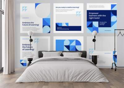 Blue Mosaic Learning Tech Social Media Post Vector Template. This design concept combines modern technology with a mosaic layout, using shades of blue to convey trust and innovation. Wall mural