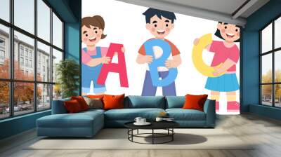 Illustration of kids carrying alphabet illustration children's day Wall mural