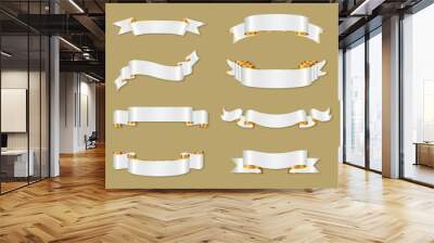 set ribbon silver color collection ribbon illustration vector EPS10. Christmas ribbon with shadow, xmas wrap element template Wall mural