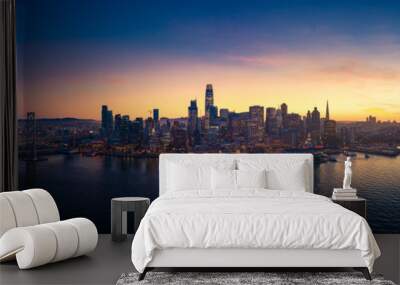 Aerial View of San Francisco Skyline with City Lights Wall mural