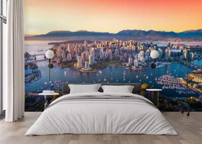 Beautiful aerial view of downtown Vancouver skyline, British Columbia, Canada at sunset Wall mural