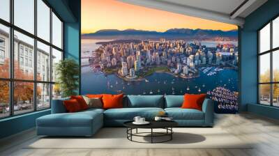 Beautiful aerial view of downtown Vancouver skyline, British Columbia, Canada at sunset Wall mural