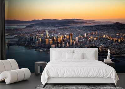 San Francisco Downtown Skyline Aerial View at Sunset, California, CA Wall mural