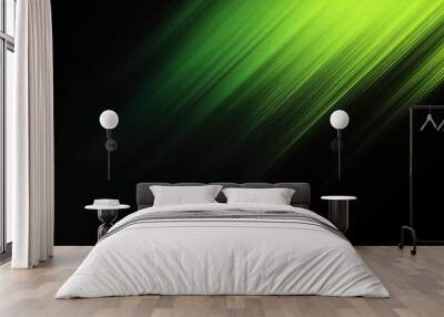 Abstract background with diagonal green lines fading into black. Wall mural