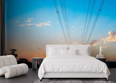 High-voltage tower sky background Wall mural