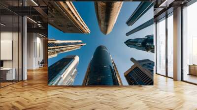 bottom view stunning skyline of central business Wall mural