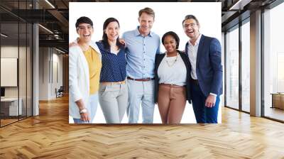 Happy, teamwork and portrait of business people on png for diversity, community and support. Corporate, laughing and collaboration with employees isolated on transparent background for solidarity Wall mural