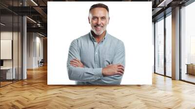 PNG studio portrait of a mature man standing with his arms folded against a grey background Wall mural