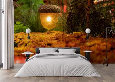 Beautiful lantern with bright orange fall flowers Wall mural