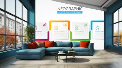 Business infographic design square template with icons and 4 options or steps. Abstract elements of graph, diagram, parts or processes. Vector template for presentation. Wall mural