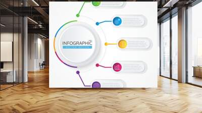 Circular Infographic design template with icons and 5 options or steps. Abstract elements of graph, diagram, parts or processes. Vector template for presentation. Wall mural