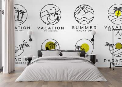 set or bundle vacation beach logo line art vector illustration design Wall mural