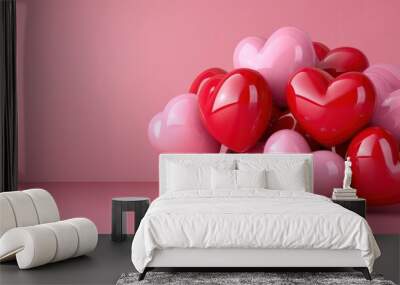 Valentine'S Day Concept With 3D Heart Shapes, Celebrating Love And Romance Wall mural