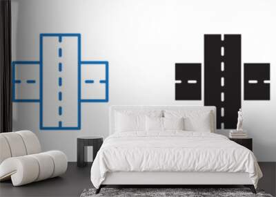 Cross roads icon linear graphics set vector in black Wall mural