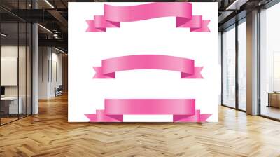 Pink shiny ribbon vector banners set of ribbon label pink bow curly ribbon wavy wavy ribbon Wall mural