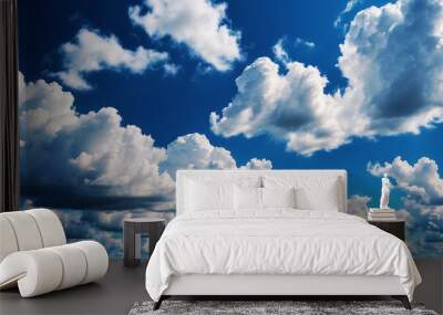 Beautiful sky adorned with fluffy cumulus clouds, simply serene Wall mural