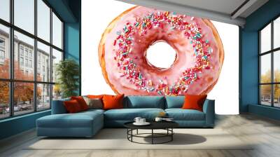 Glazed doughnut with colorful sprinkles water color, isolated on white background Wall mural