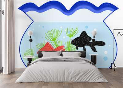 金魚鉢に金魚が泳いでいる夏のイラスト Wall mural