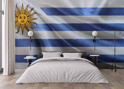 Realistic Artistic Representation of the Uruguay waving flag Wall mural