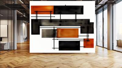 Constructivism dark grungy industrial style abstract art background or cover template. Black and rusty gold color palette. Isolated on white. Generative AI artwork. Wall mural