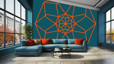 geometric line art design of connected polygon shapes inside an octagon in bright orange outline col Wall mural