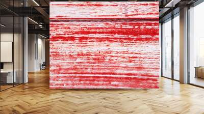 Red wood texture with paint fading and peeling revealing a white grain pattern Wall mural