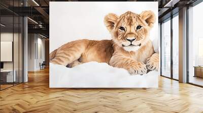 Watercolor Illustration of a Lion Cub Resting Wall mural