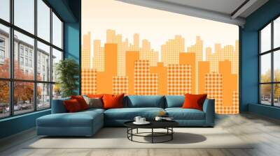 Evening morning hot day orange and yellow city background(Gingham check) Wall mural