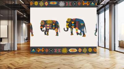 African design with elephants and tribal symbols and motifs Wall mural