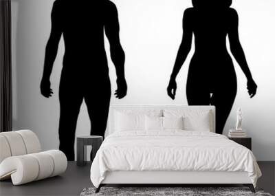 Black silhouette of a man and a woman isolated on white background Wall mural