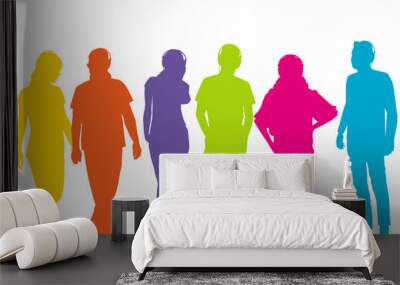 Colored silhouettes of people with headphones Wall mural