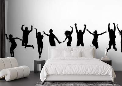 silhouettes of man and woman jumping Wall mural