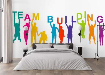 team building concept with silhouette of men and women Wall mural