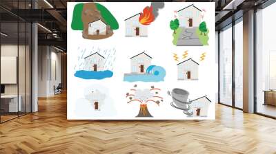 Illustration of 9 kinds of disaster icon set Wall mural