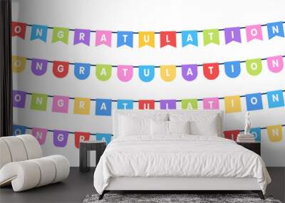 colorful garlands bunting flat congratulations greeting decoration flat illustration  Wall mural