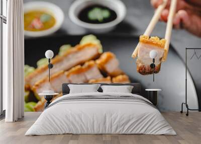 crispy pork belly or deep fried pork.,Food concept background. Wall mural