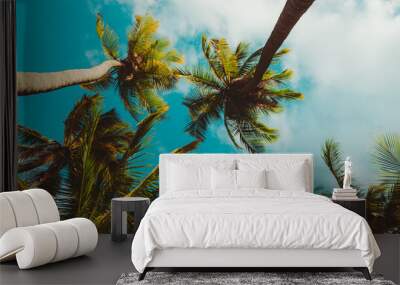 palm tree on the beach summer cover banner concept background. Wall mural