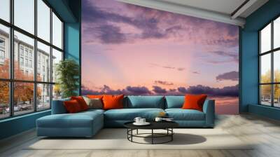 Sunset sky with clouds background,sunrise over the sea Panoramic banner background. Wall mural