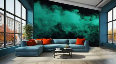 Abstract dark green mist rolling over a black background, evoking a sense of foreboding and depth, mysterious and eerie Wall mural