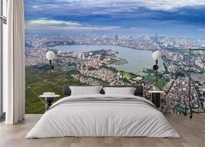 Aerial view of Ha Noi city, Vietnam. West lake from above Wall mural