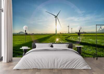 Landscape with Turbine Green Energy Electricity, Windmill for electric power production, Wind turbines generating electricity on rice field at Phan Rang, Ninh Thuan, Vietnam. Clean energy concept. Wall mural