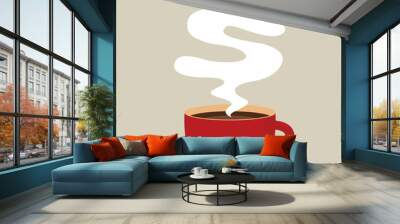 Red cup of coffee with smoke, Idea concept Wall mural