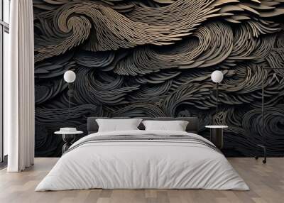 A visually captivating composition featuring intricate woodcut patterns with varying textures and shading, allowing space for text, background image, generative AI Wall mural