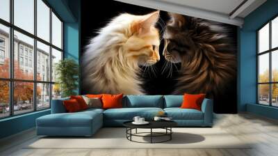 Portrait of two cats forming a heart, background image, generative AI Wall mural