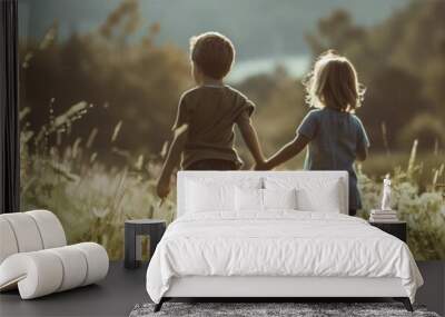 Sibling Adventures, siblings exploring the outdoors together Wall mural