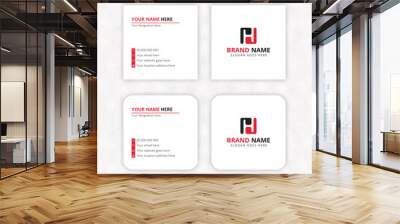 Print ready Square business card design template, square rounded name card mockup red color text background. clean name card rectangle with bleed. Wall mural