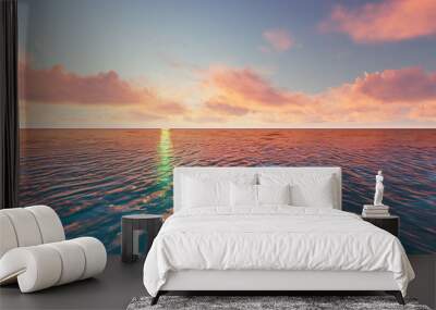 Beautiful tranquil natural vacation seascape with scenic ocean waves in tropical environment, deep clear transparent pure blue water background. A summer travel in paradise, peaceful 3D illustration Wall mural