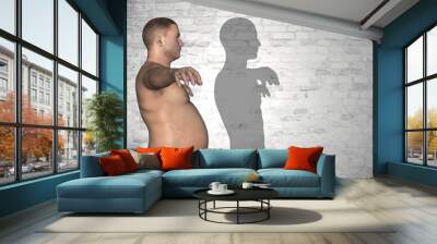 Conceptual 3D fat overweight and slim fit man Wall mural